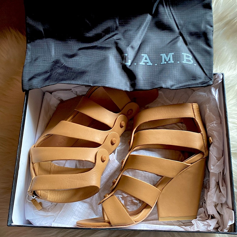 L.A.M.B Gladiator bootie in Tan